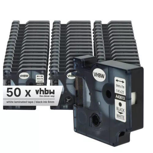 VHBW Label Tape Dymo D1, 43613 - 6 mm Black/White