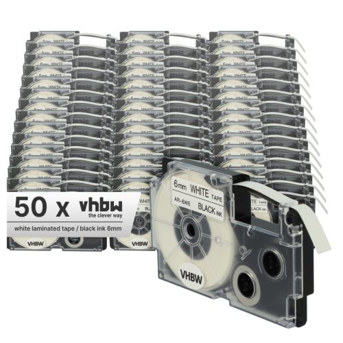VHBW Etikettband Casio XR-6WE1, XR-6WE - 6 mm schwarz-weiß