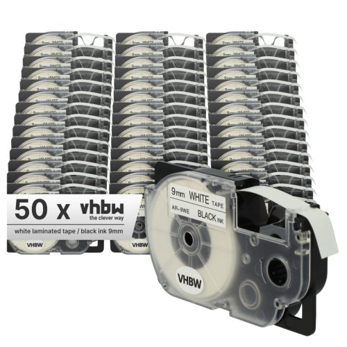 VHBW Etikettenband Casio XR-9WE1, XR-9WE - 9 mm Schwarz/Weiß