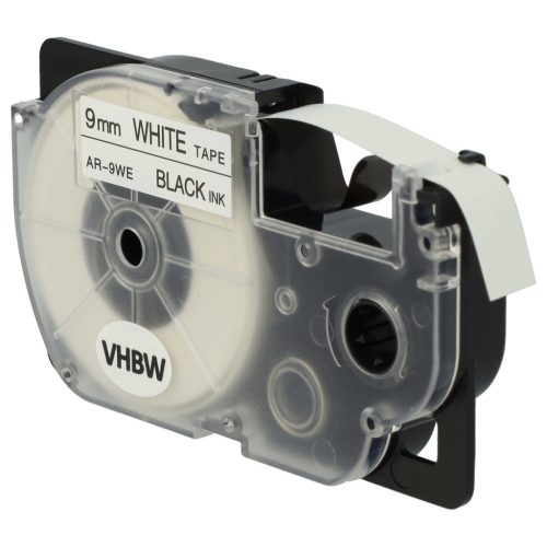 VHBW Etikettenband Casio XR-9WE1, XR-9WE - 9 mm Schwarz/Weiß