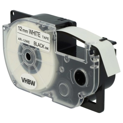 VHBW Etikettenband Casio XR-12WE, XR-12WE1 - 12 mm schwarz-weiß