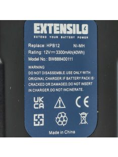   Elektromos kéziszerszámgép akkumulátor Black & Decker BD1204L, A12EX, A1712, A12-XJ, A12  – 3300 mAh, 12 V, NiMH