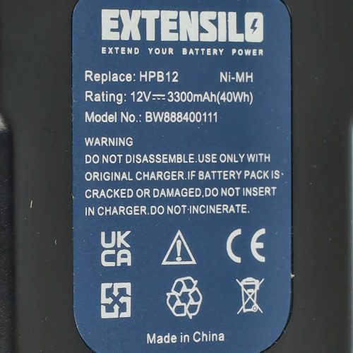 Elektromos kéziszerszámgép akkumulátor Black & Decker BD1204L, A12EX, A1712, A12-XJ, A12  – 3300 mAh, 12 V, NiMH