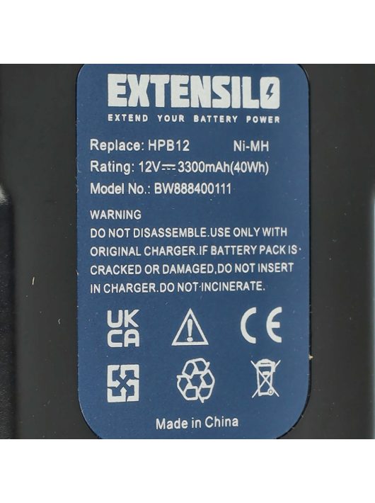 Elektromos kéziszerszámgép akkumulátor Black & Decker BD1204L, A12EX, A1712, A12-XJ, A12  – 3300 mAh, 12 V, NiMH