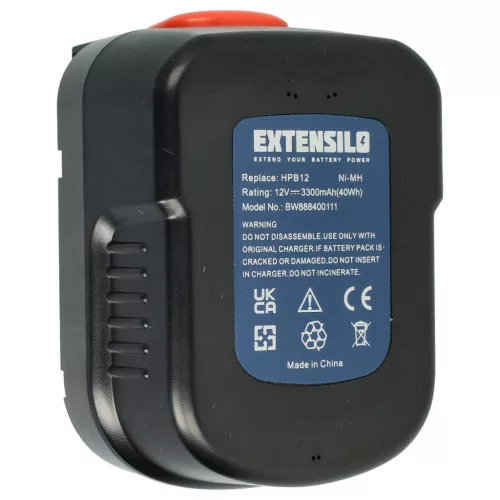 VHBW Akku für Elektrowerkzeuge Black & Decker BD1204L, A12EX, A1712, A12 – 3300 mAh, 12 V, NiMH