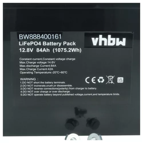 VHBW Built-in Battery for Caravan, Boat, Motorhomes, Solar Systems - 84 Ah 12.8 V LiFePO4