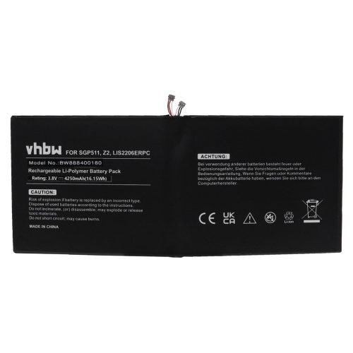 VHBW Tablet Battery Sony LIS2206ERPC, 1277-3631.1B, 1ICP3/102/112-2 - 4250 mAh 3.8 V Li-polymer