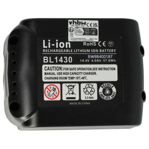 VHBW Electric Power Tool Battery for Makita BL1415G, BL1413G, 196375-4, BL1411G - 4000 mAh, 14.4 V, Li-Ion