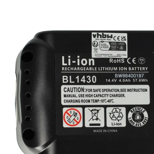 VHBW Electric Power Tool Battery for Makita BL1415G, BL1413G, 196375-4, BL1411G - 4000 mAh, 14.4 V, Li-Ion