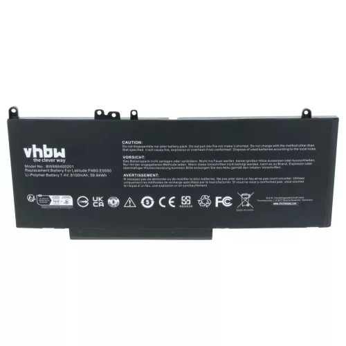 VHBW Notebook Battery 079VRK, 0G5M10, 1KY05, 0WYJC2, 451-BBLN, 451-BBLL - 8100 mAh 7.6 V Li-polymer