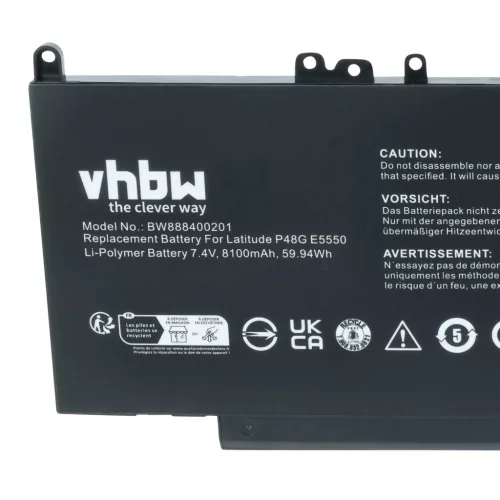 VHBW Notebook Battery 079VRK, 0G5M10, 1KY05, 0WYJC2, 451-BBLN, 451-BBLL - 8100 mAh 7.6 V Li-polymer
