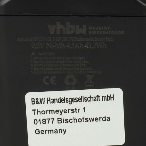 VHBW Electric Hand Tool Battery Bosch 2607300002, 26073000002, 2 607 3000 002 - 4500 mAh, 9.6 V, NiMH
