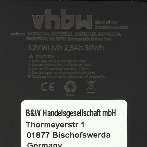 VHBW Elektromos kéziszerszámgép akkumulátor Bosch GBM 12VE, ORGAPACK OR-T50, Signode BHC2300 fúrókhoz és csavarozókhoz - 12V, Ni-MH, 2500mAh