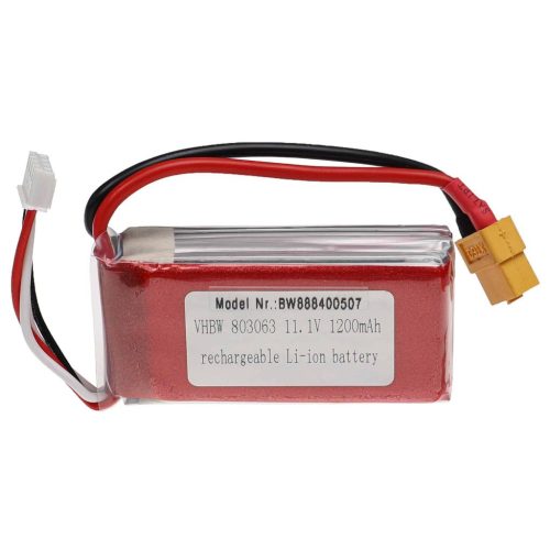 VHBW Battery Model Making 11.1V, Li-Polymer, 1200mAh, XT60 Connector, 73x31x15mm