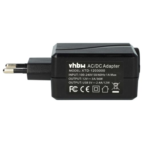 VHBW Autós Adapter 12 V Autós Töltő - 220 V Hálózati Tápellátás - 3000 mA, USB Porttal
