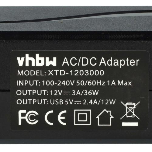 VHBW Autós Adapter 12 V Autós Töltő - 220 V Hálózati Tápellátás - 3000 mA, USB Porttal