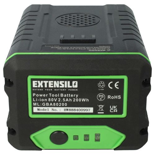 VHBW Lawn Mower Battery Greenworks 80V Max, 2901302, 2901207 - 2500 mAh 80 V Li-Ion, black/green