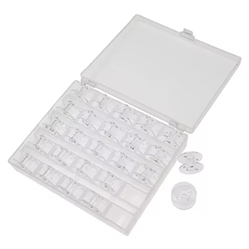 VHBW Sewing Machine Bobbin Box, 25 Bobbins, Plastic, Compatible with Brother/Singer