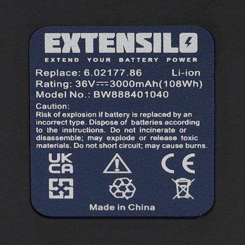 VHBW Elektromos kéziszerszámgép akkumulátor  Metabo 6.02177.86, 6.00795.68, 6.00795.00 - 3000 mAh, 36 V, Li-Ion akkumulátort