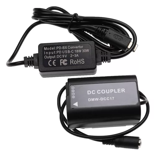 VHBW USB-Netzteil DMW-AC8 für Kamera + DC-Adapter, Panasonic DMW-DCC17 - 2 m, 9 V 3,0 A
