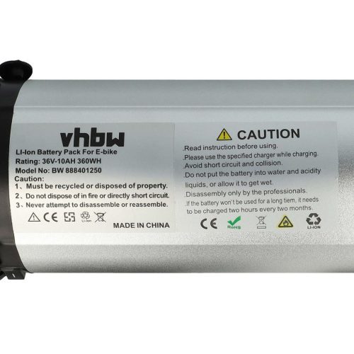 VHBW Akkumulátor / Kulacs formájú akkumulátor E-Bike-okhoz 36V, 10Ah, töltővel