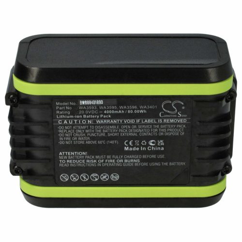 VHBW Electric Hand Tool Battery Worx WA3593, WA3401, WA3595, WA3596 – 4000 mAh, 20 V, Li-Ion