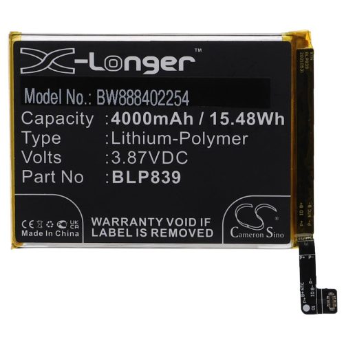 VHBW Mobile Phone Battery for Oppo BLP839 - 4000 mAh 3.87 V Li-Polymer - Smartphone Battery