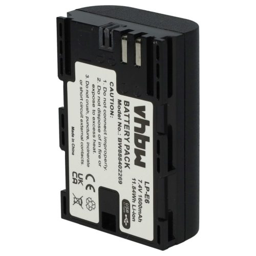 VHBW Canon LP-E6 Akku - 1600 mAh, 7,4 V, Li-Ion mit USB-C-Anschluss