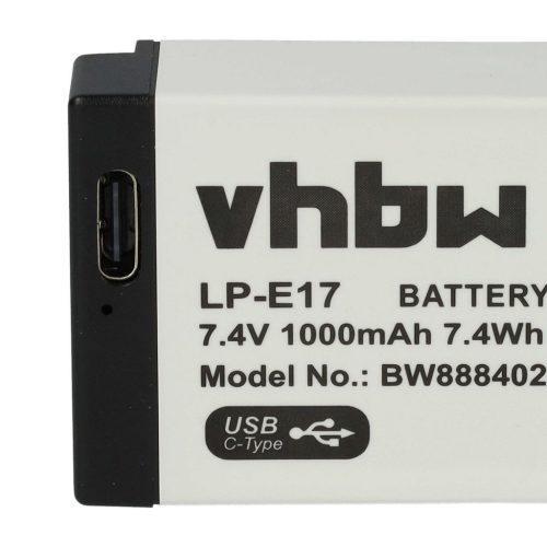 VHBW Canon LP-E17 Akku - 1000 mAh, 7,4 V, Li-Ion, mit USB C Anschluss