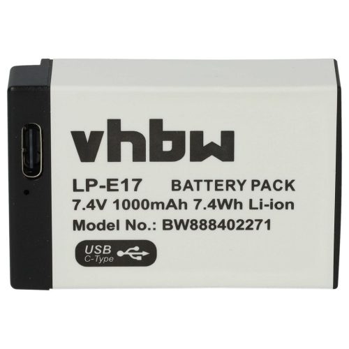 VHBW Canon LP-E17 Akku - 1000 mAh, 7,4 V, Li-Ion, mit USB C Anschluss