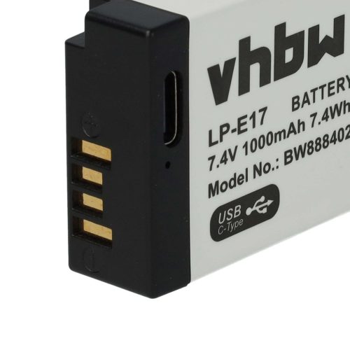 VHBW Canon LP-E17 Akku - 1000 mAh, 7,4 V, Li-Ion, mit USB C Anschluss