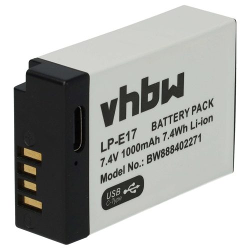VHBW Canon LP-E17 Akku - 1000 mAh, 7,4 V, Li-Ion, mit USB C Anschluss