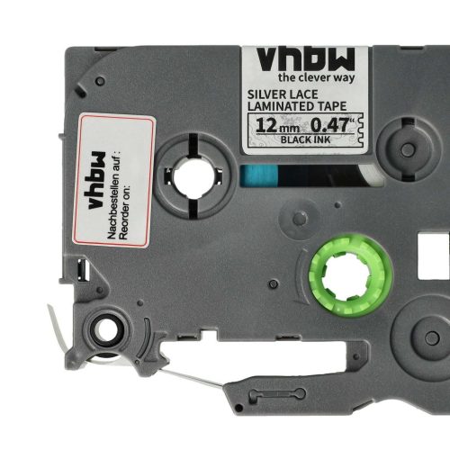 VHBW Brother TZe-MPSL31 Címkeszalag - 12 mm, Fekete-Fehér, Ezüst Csipkével