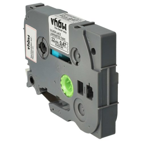 VHBW Brother TZe-MPSL31 Címkeszalag - 12 mm, Fekete-Fehér, Ezüst Csipkével