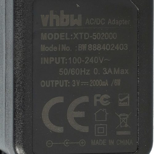 VHBW Hálózati adapter 5,5 x 2,5 mm csatlakozóval - 3 V