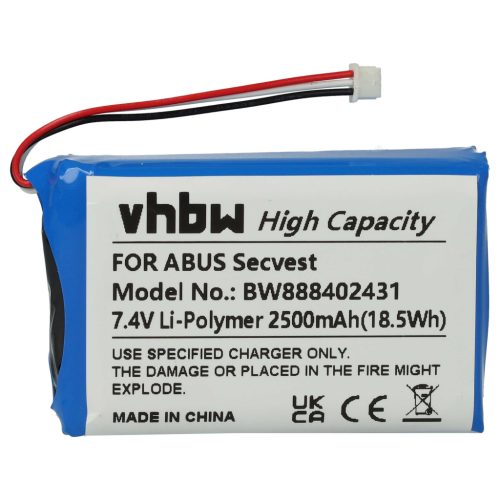VHBW Alarmanlagenakku ABUS FUBT50000 - 2500 mAh 7,4 V Li-Polymer