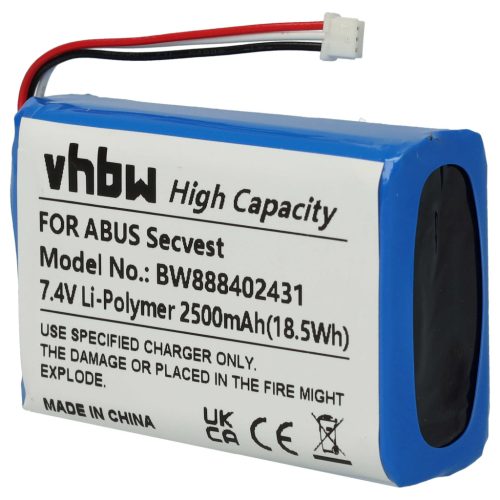 VHBW Alarmanlagenakku ABUS FUBT50000 - 2500 mAh 7,4 V Li-Polymer