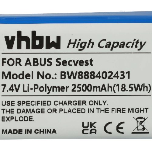 VHBW Alarmanlagenakku ABUS FUBT50000 - 2500 mAh 7,4 V Li-Polymer