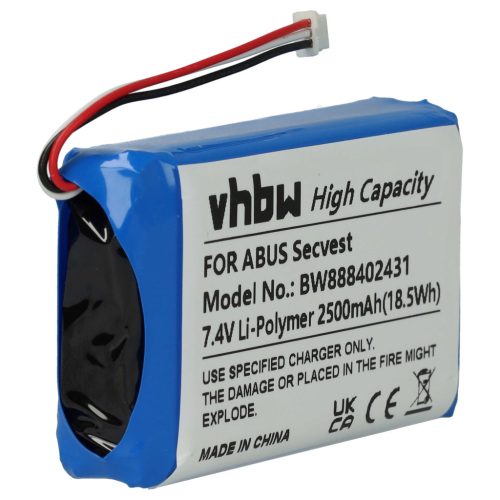 VHBW Alarmanlagenakku ABUS FUBT50000 - 2500 mAh 7,4 V Li-Polymer