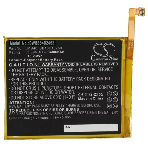 VHBW Mobile Phone Battery Motorola SB18D10750, MB40 - 3400 mAh 3.89 V Li-Polymer