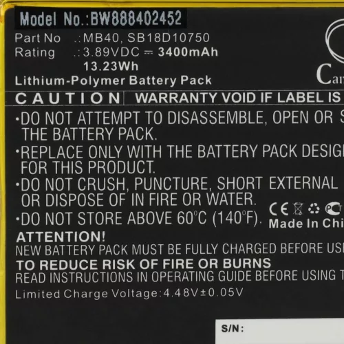 VHBW Mobile Phone Battery Motorola SB18D10750, MB40 - 3400 mAh 3.89 V Li-Polymer