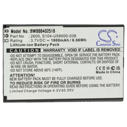 VHBW Mobile Phone Battery Wiko 2600, S104-U59000-038 - 1800 mAh 3.7 V Li-Ion - Smartphone Battery