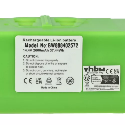 VHBW Akkumulátor iRobot 379640, 379639, 616398, 379641, 379638, 379642 típusokhoz - 2600 mAh, 14,4 V, Li-Ion