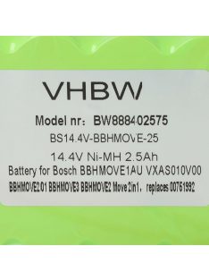   Akkumulátor Bosch GPRHC18SV007, FD8901, GP180SCHSV12Y2H, 00751992 típusokhoz - 2500 mAh, 14,4 V, NiMH