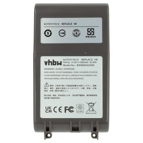 VHBW Akkumulátor Dysonhoz 215967-01/02, 215681, 967834-02, 215866-01/02 - 1500 mAh, 21,6 V, Li-Ion