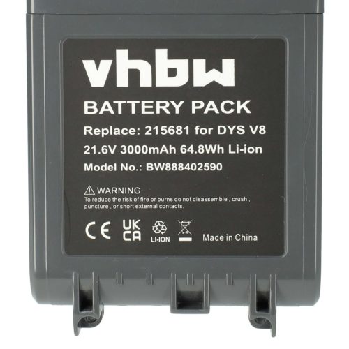 VHBW Akkumulátor Dysonhoz 215967-01/02, 215681, 967834-02, 215866-01/02 - 3000 mAh, 21,6 V, Li-Ion