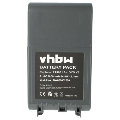 VHBW Akkumulátor Dysonhoz 215967-01/02, 215681, 967834-02, 215866-01/02 - 3000 mAh, 21,6 V, Li-Ion
