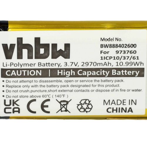 VHBW Drón távirányító elem DJI 973760, 1ICP10/37/61 2970mAh, 3,7V