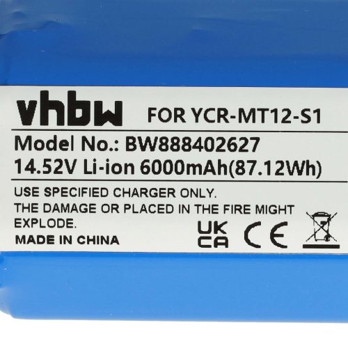 VHBW Battery for iClebo YCR-M07-20W, YCR-MT12-S1 - 6000 mAh, 14.52 V, Li-Ion