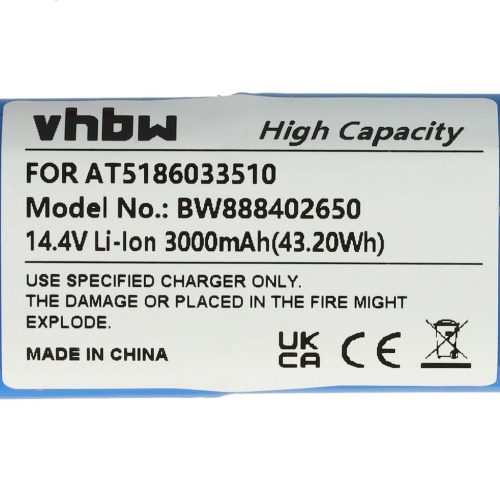 VHBW Battery for Ariete AT5186033510 - 3000 mAh, 14.4 V, Li-Ion